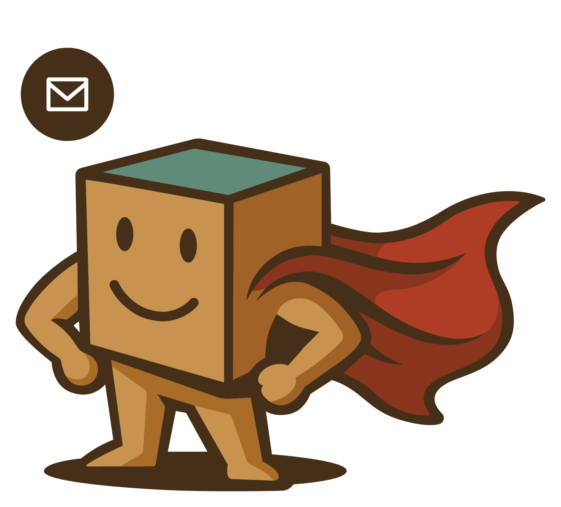 Box Hero mascot with mail icon for get in touch page