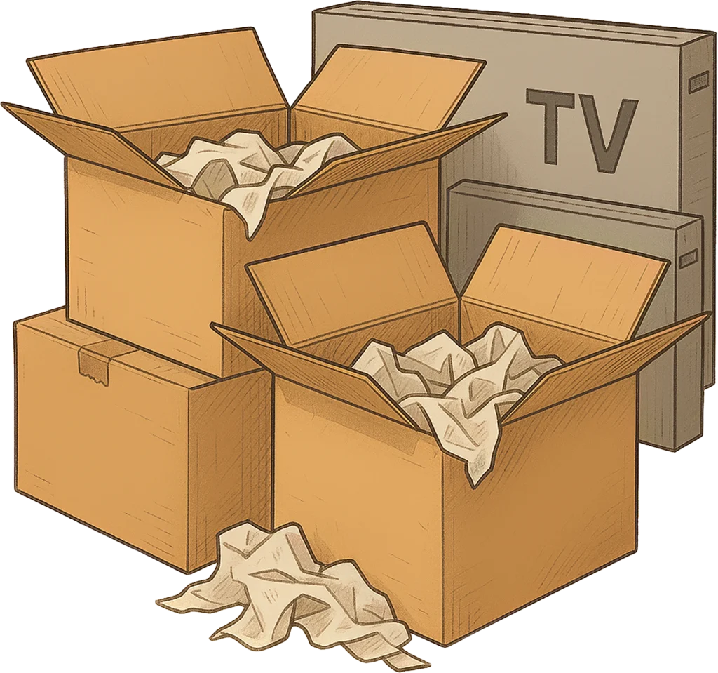 Moving boxes and packing paper ready for cardboard removal after a move