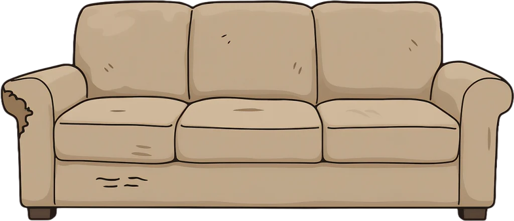 Illustration of an old worn couch ready for junk and furniture removal